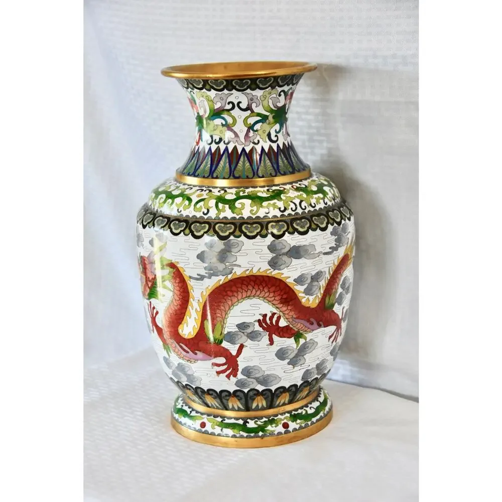 1950s Chinese Bronze Cloisonné Vase With Dragons and Phoenix